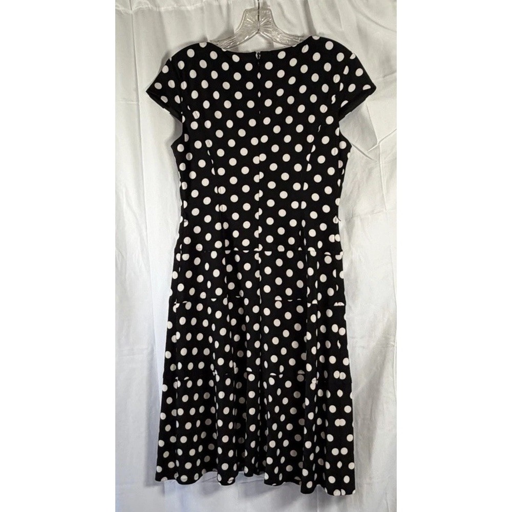 AK by Anne Klein Size 8 Cap Sleeve Black  &‎ White Polka Dot A-Line Dress - Picture 5 of 16